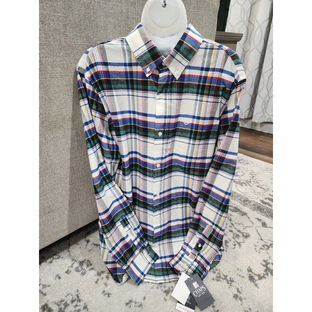 NEW Chaps Long Sleeve Button-Down Shirt Men's Size XL Navy Plaid Seacoast Wash